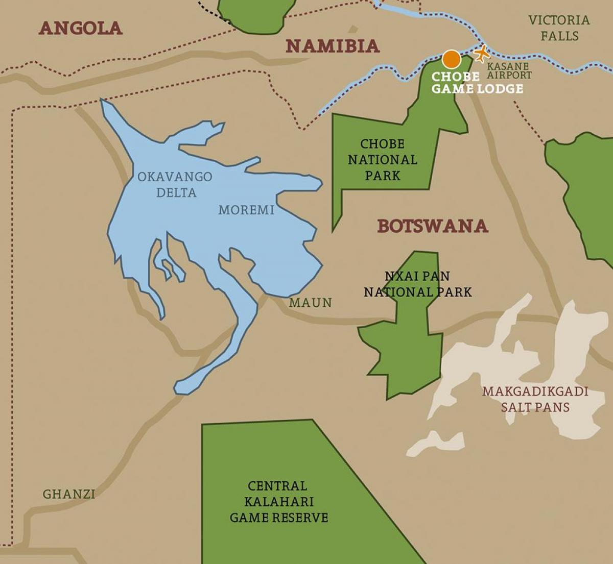 mapa Botswany mapa národních parků