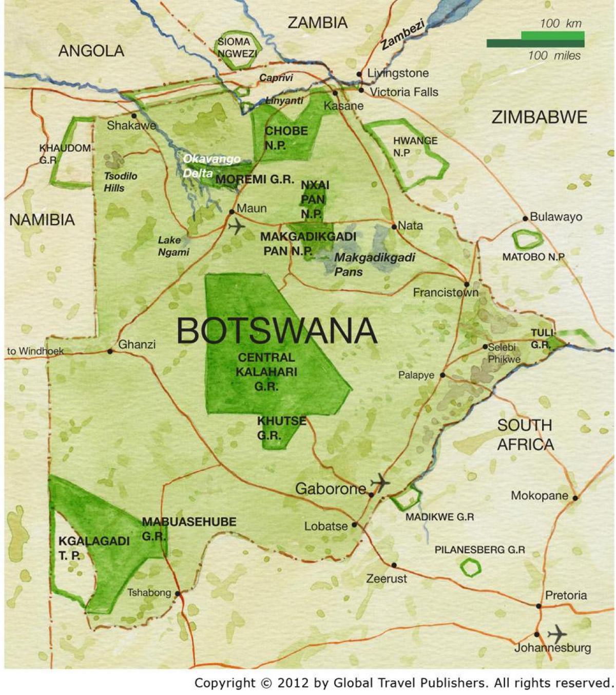 mapa Botswany oborách
