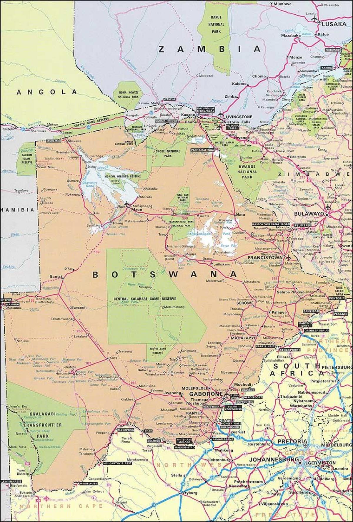 silniční mapa Botswany