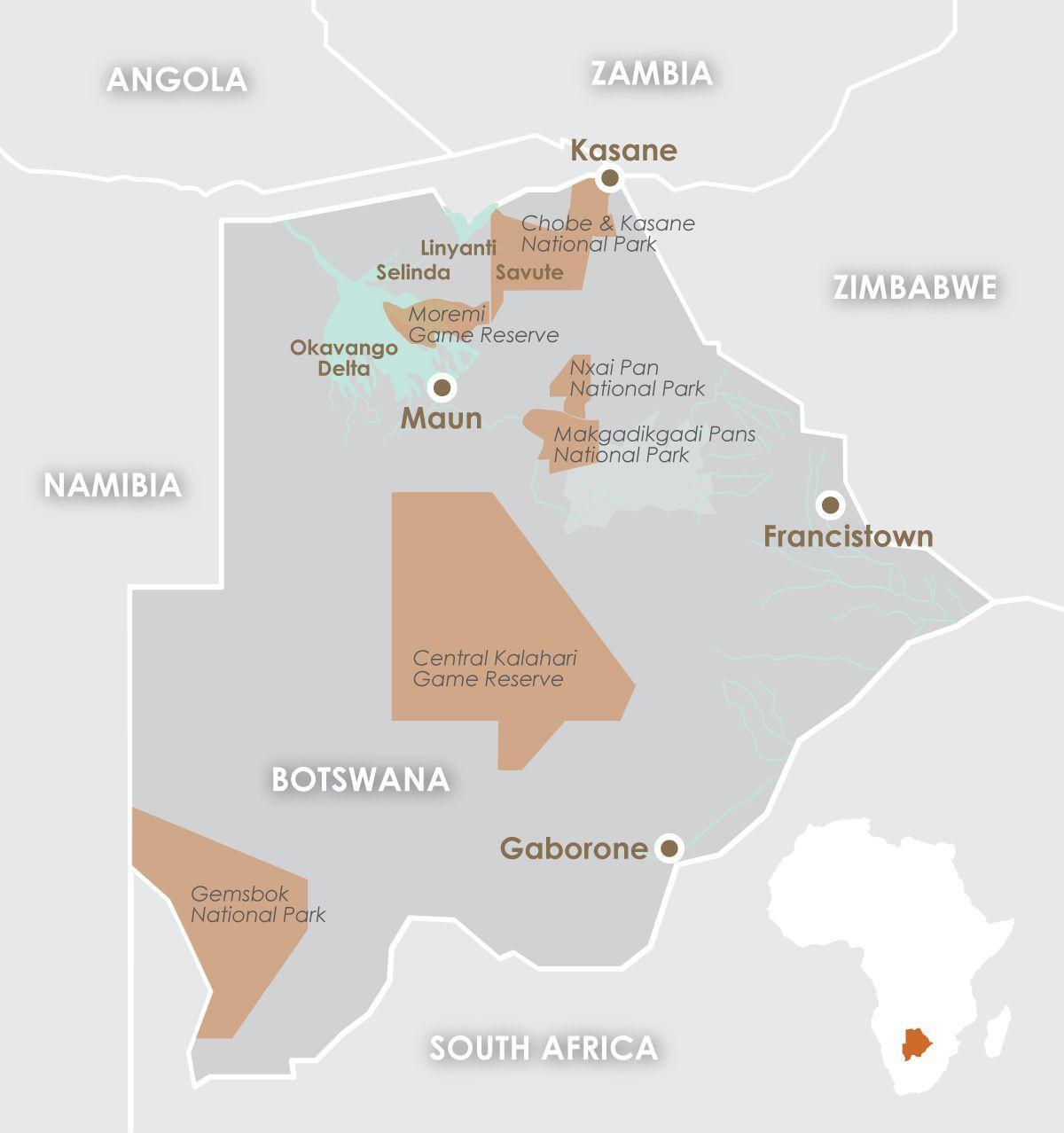 mapa maun, Botswana